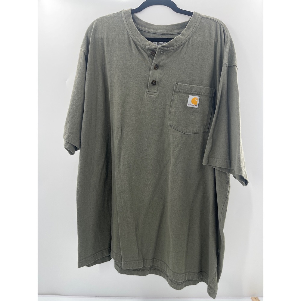 Carhartt Mens 2XLβ Loose Fit Henley Pocket T-Shirt Olive Green Short Sleeve 1843